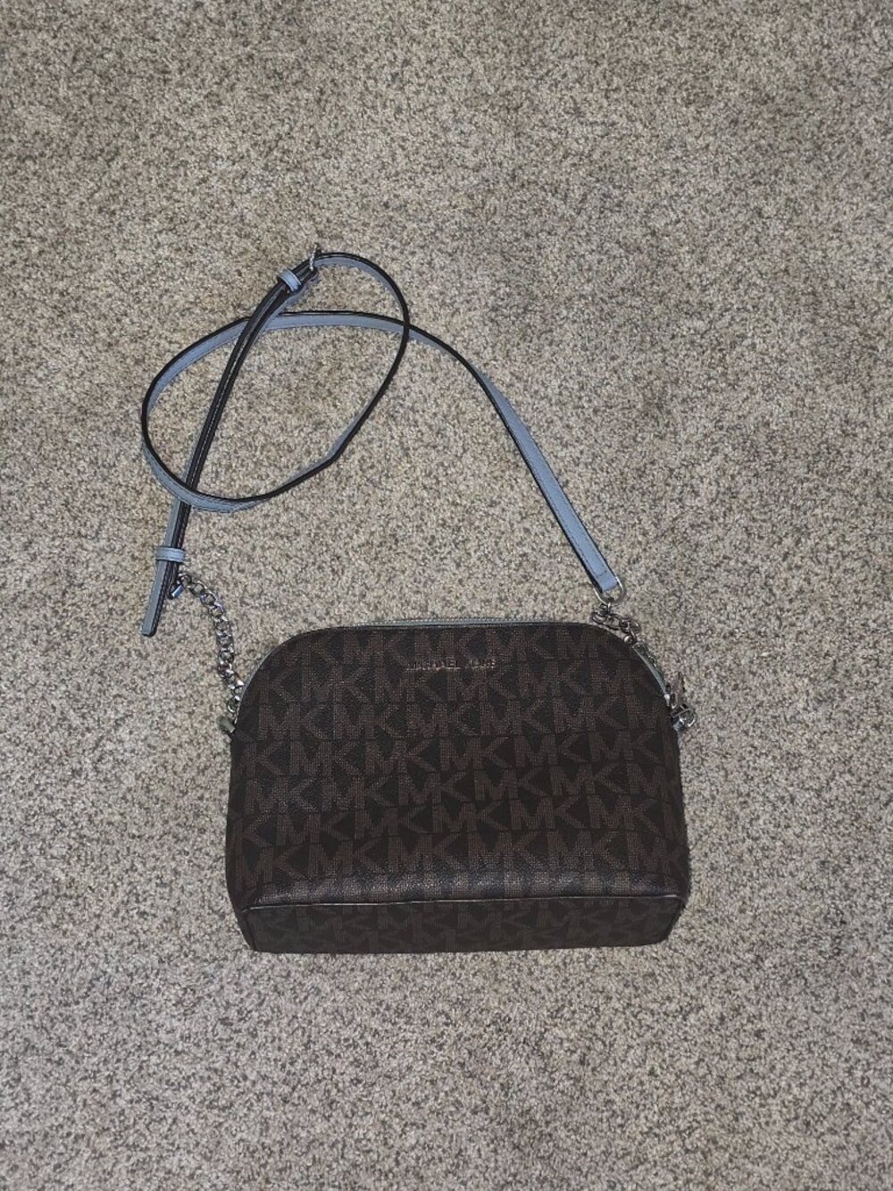 Michael Kors Jet Set Travel Crossbody Bag Brown MK Signature Adjustable Strap